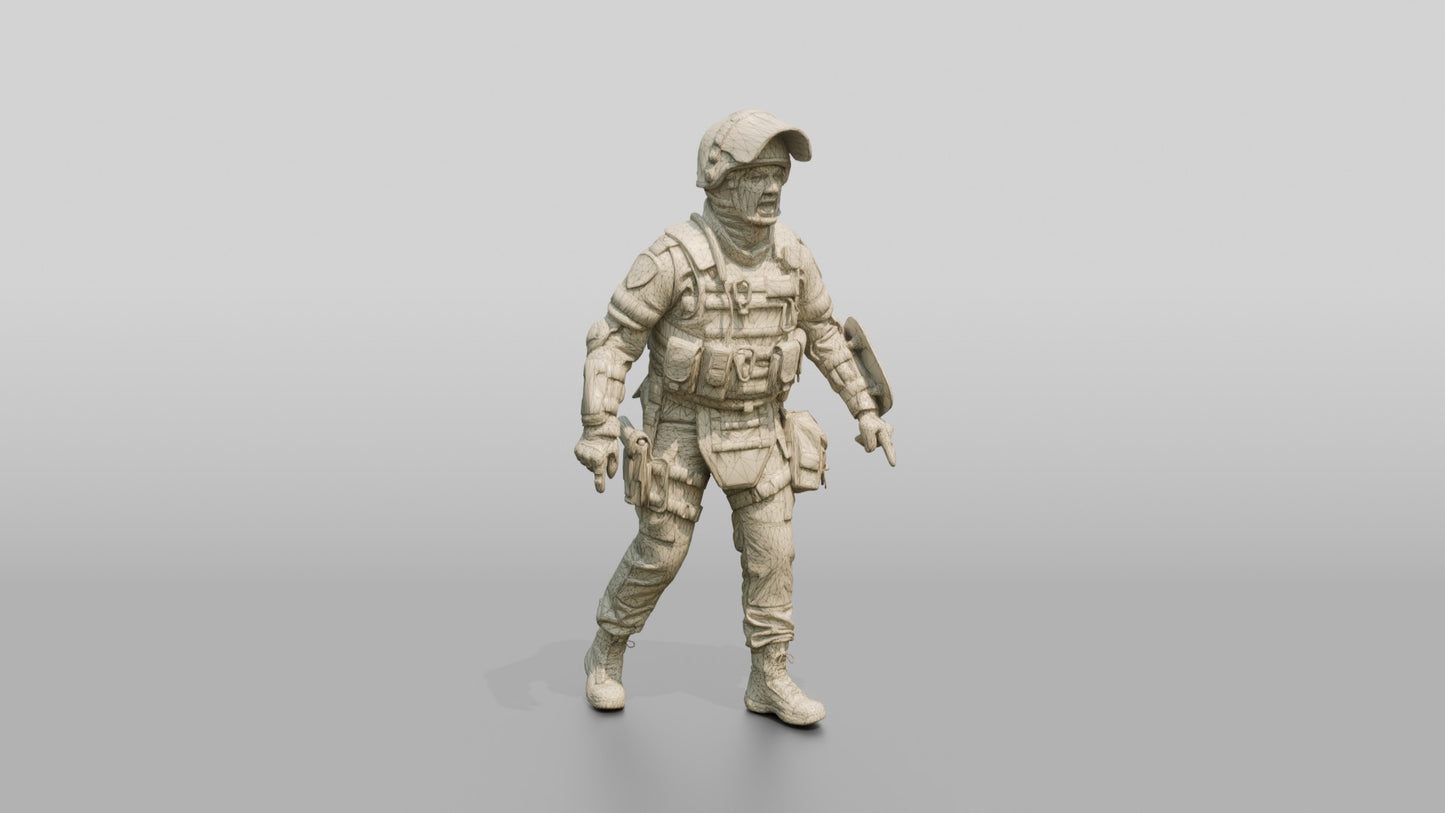 Riot Police Officer Walking with Gear