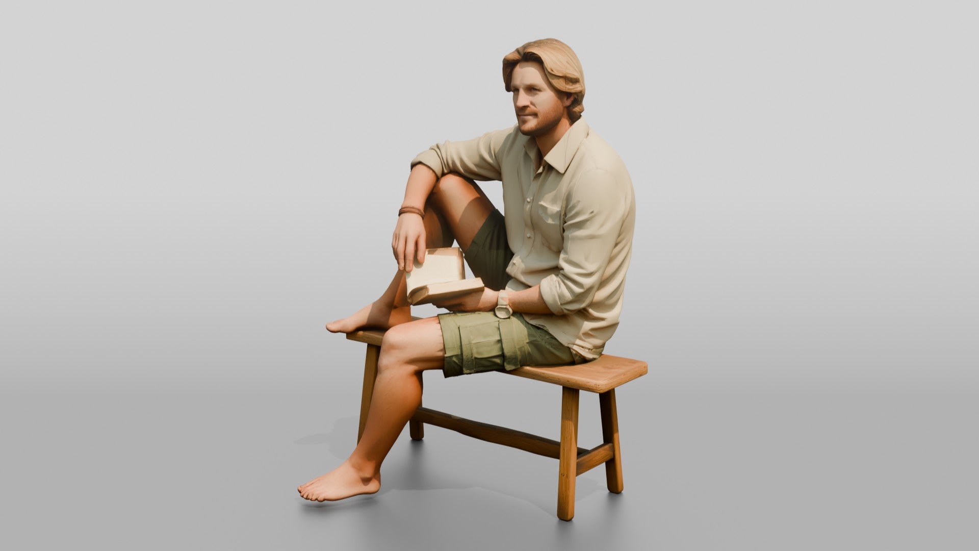 Man Reading a Book on a Bench