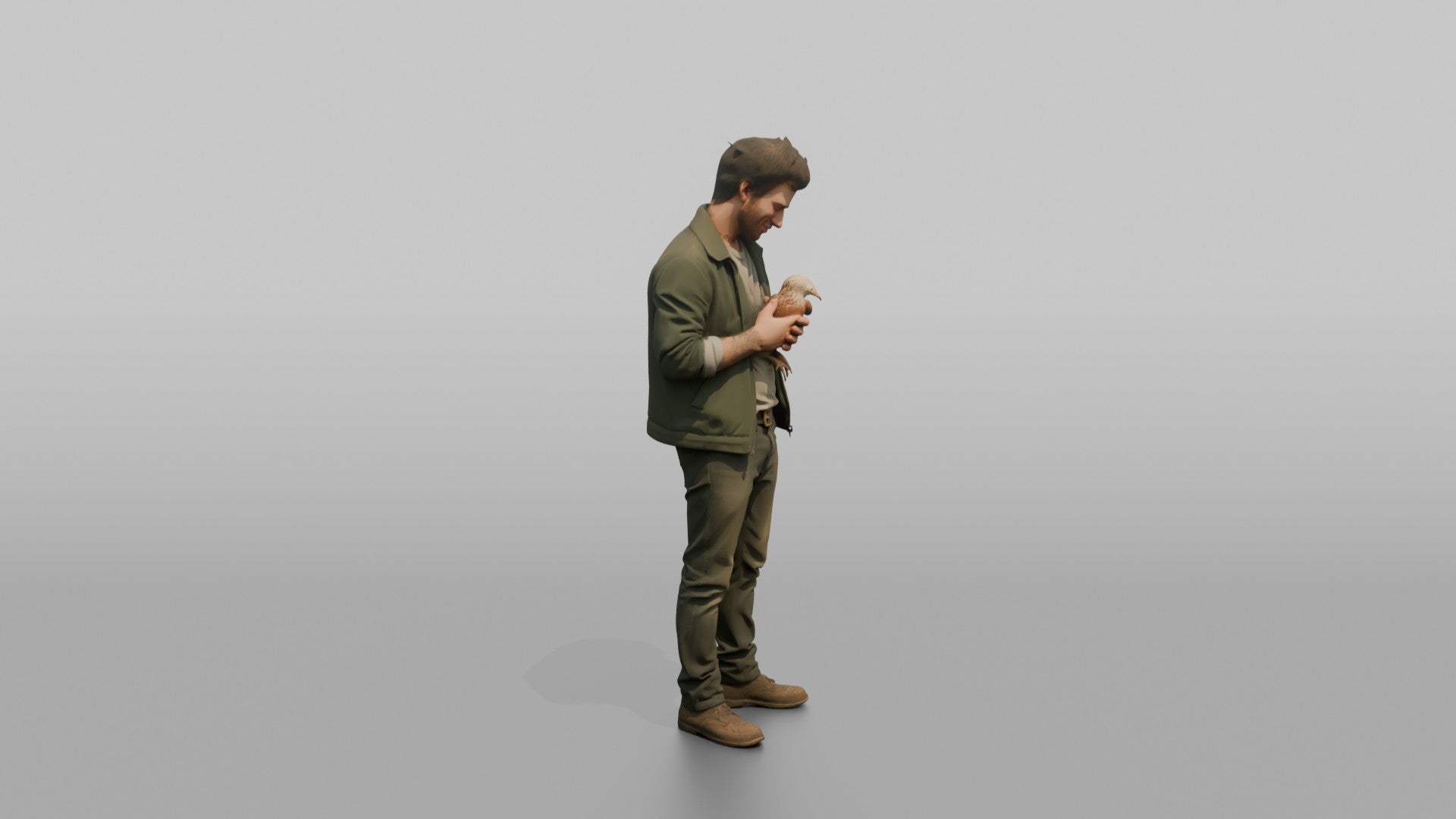 Farmer Cradling Small Chicken