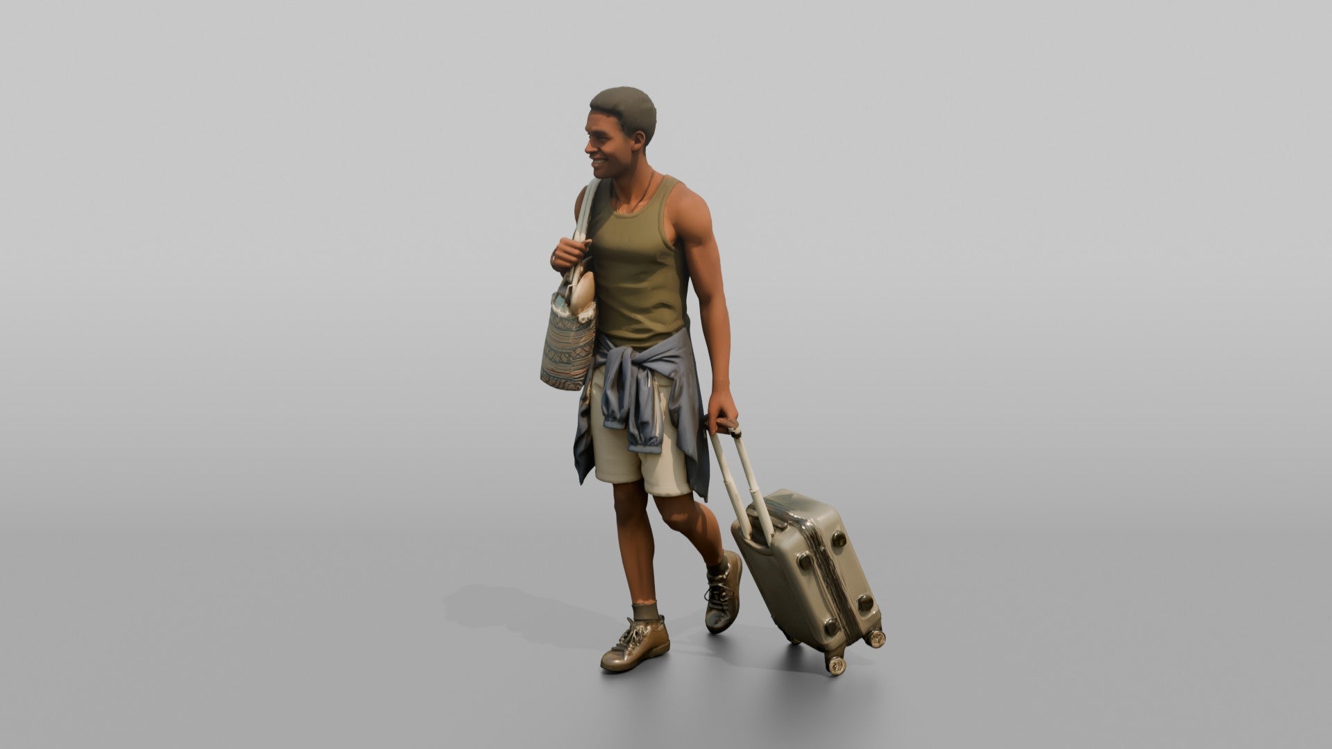 Traveler Carrying A Beach Bag