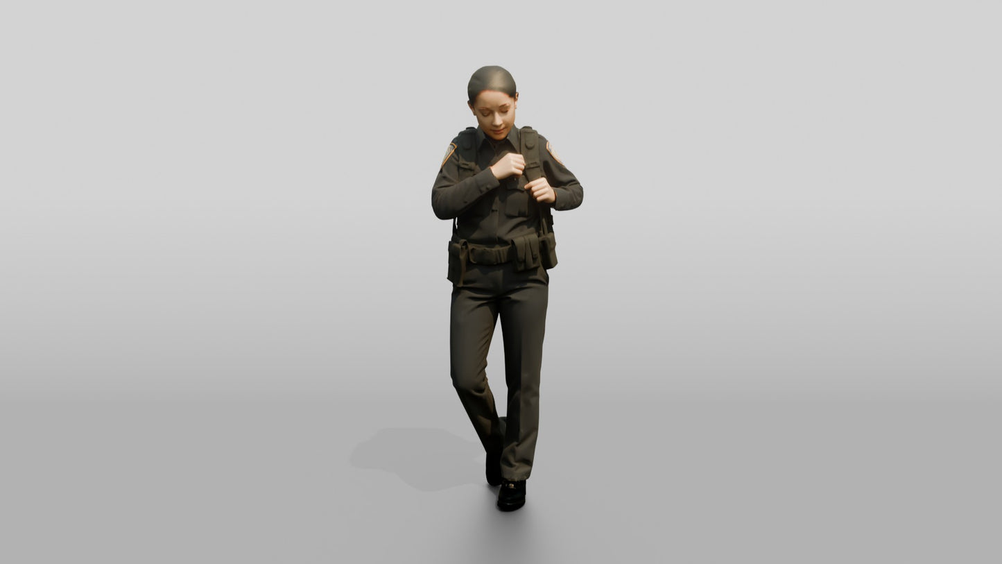 Female Police Officer Adjusting a Backpack