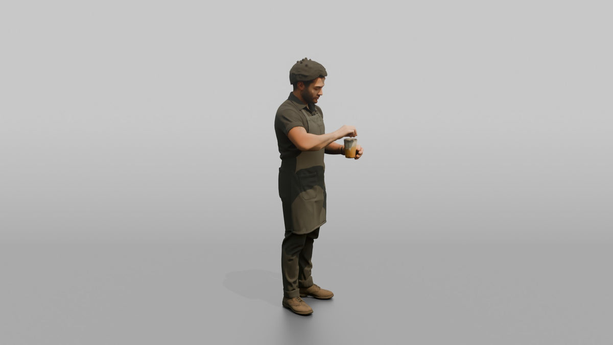 Bartender Man Holding A Citrus Twist Over A Glass - 3D character model, view 2