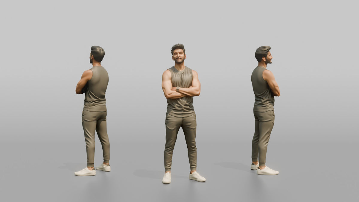 Fitness Influencer Man Standing Tall, Chin Up, Confident Expression - 3D character model, view 1