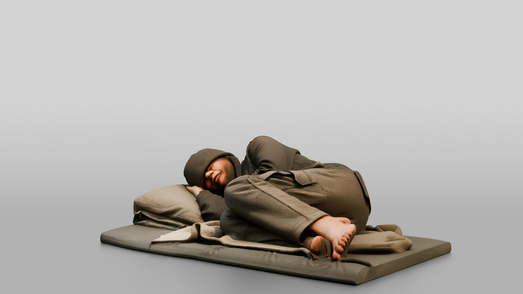 Homeless Man Sleeping Soundly with a Cap Pulled Over His Eyes