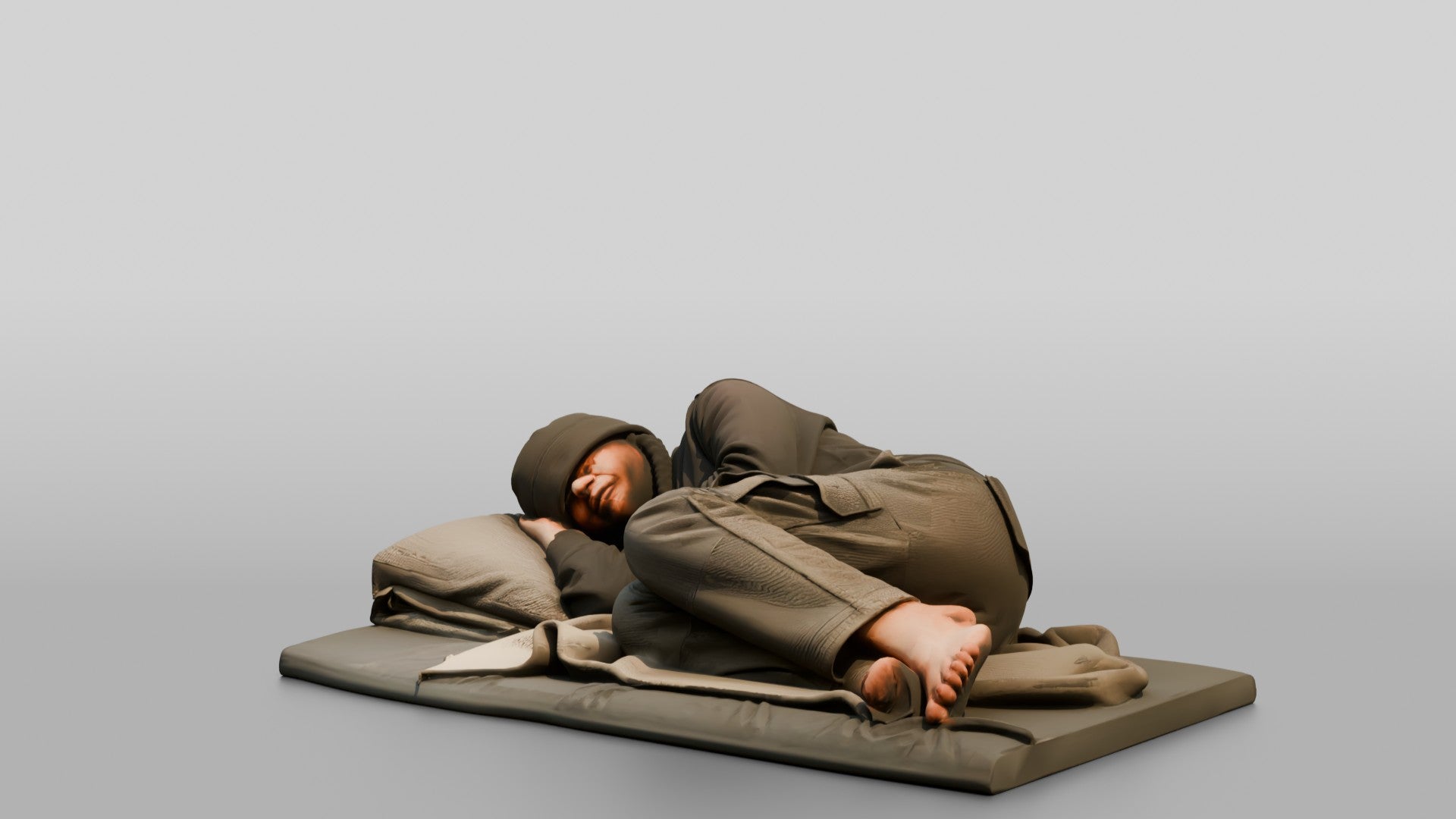 Homeless Man Sleeping Soundly with a Cap Pulled Over His Eyes