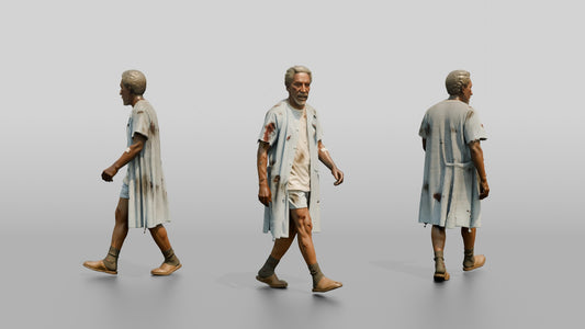 Elderly Man Patient Walking with Injuries
