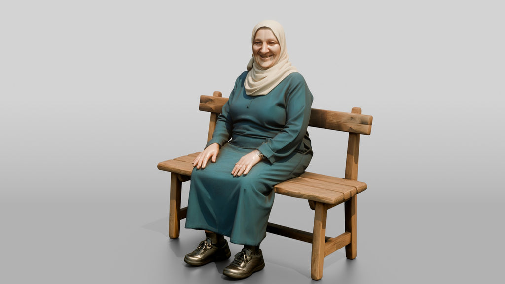 Stocky Elderly Egyptian Woman in Hijab and Kaftan