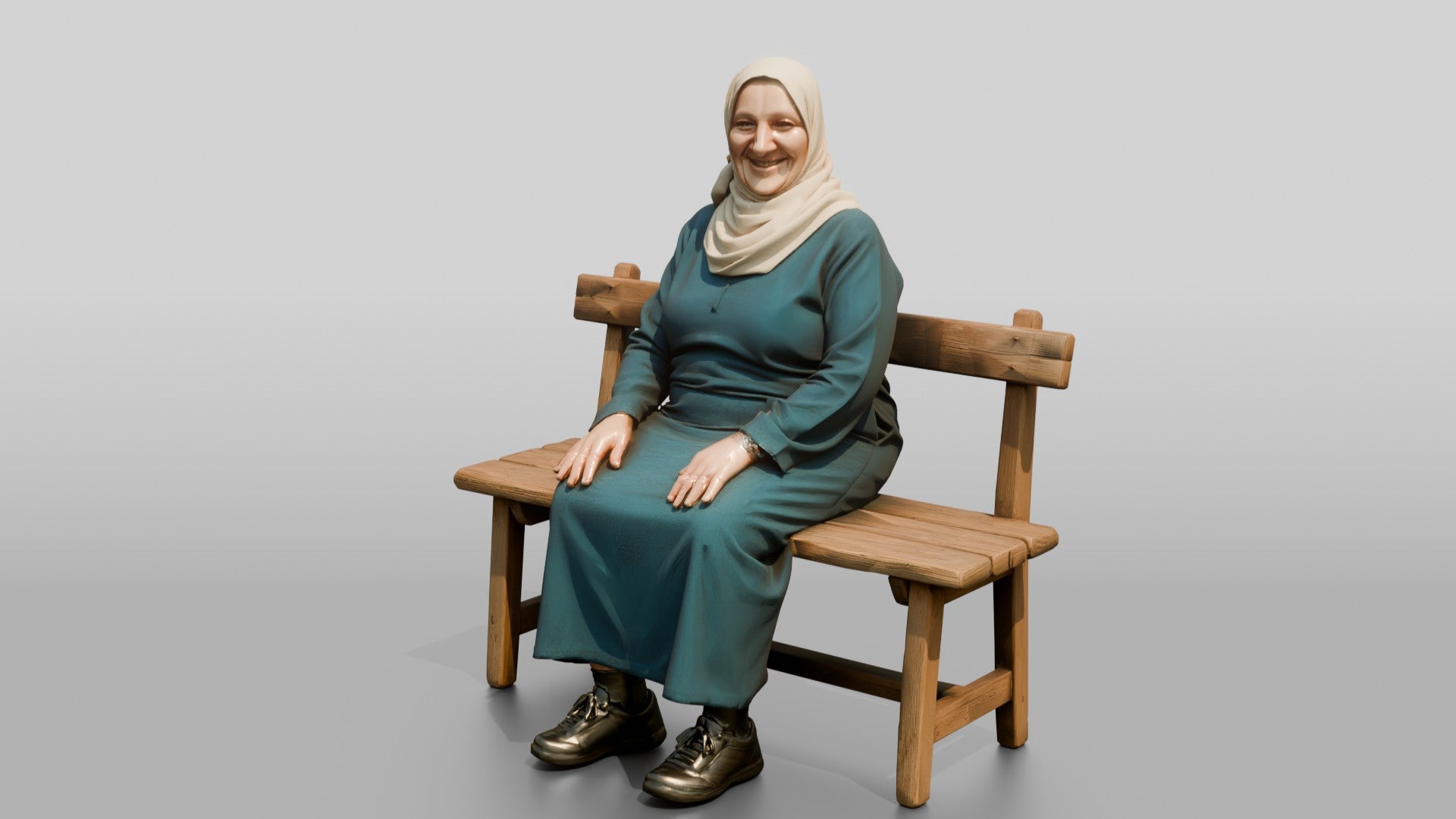 Stocky Elderly Egyptian Woman in Hijab and Kaftan