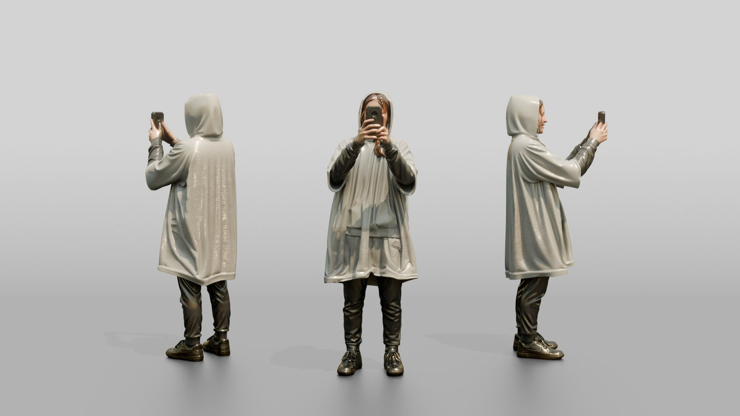 White Teen Girl Photographing the Rain