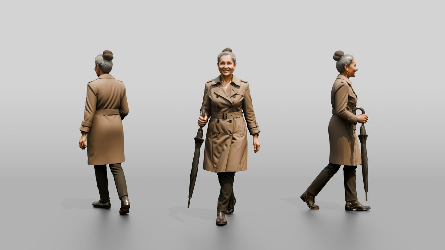 Indian Woman in Trench Coat with Black Umbrella
