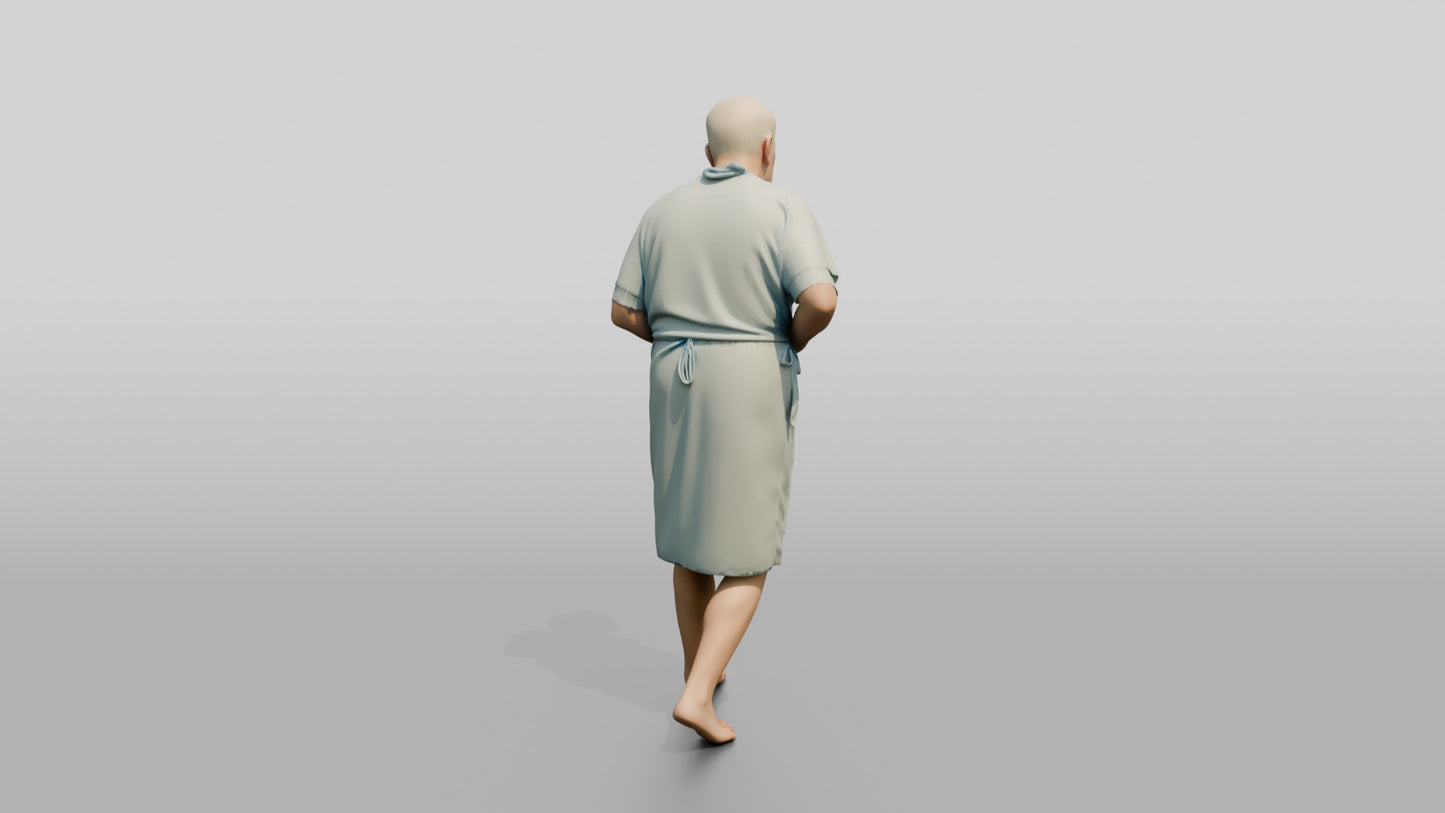 Elderly Man Patient Walking with Stomach Pain