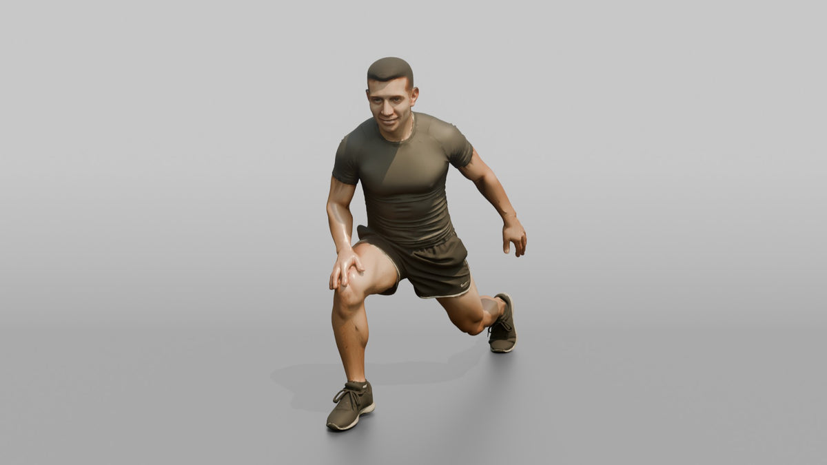 Fitness Influencer Man Doing A Dynamic Lunge Stretch - 3D character model, view 2