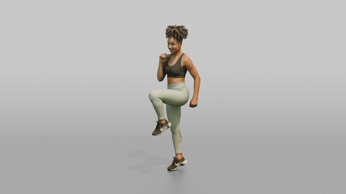 Bodyweight Athlete Woman Doing A Standing Knee Raise - 3D character model, view 4