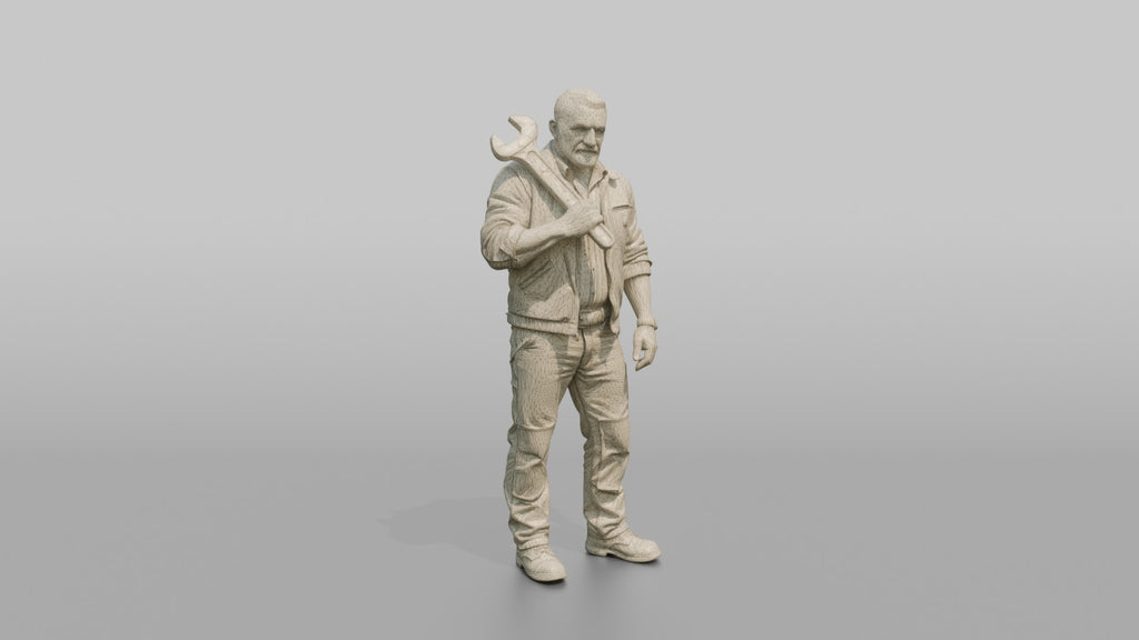 Farmer Holding Heavy Spanner Wrench Over Shoulder