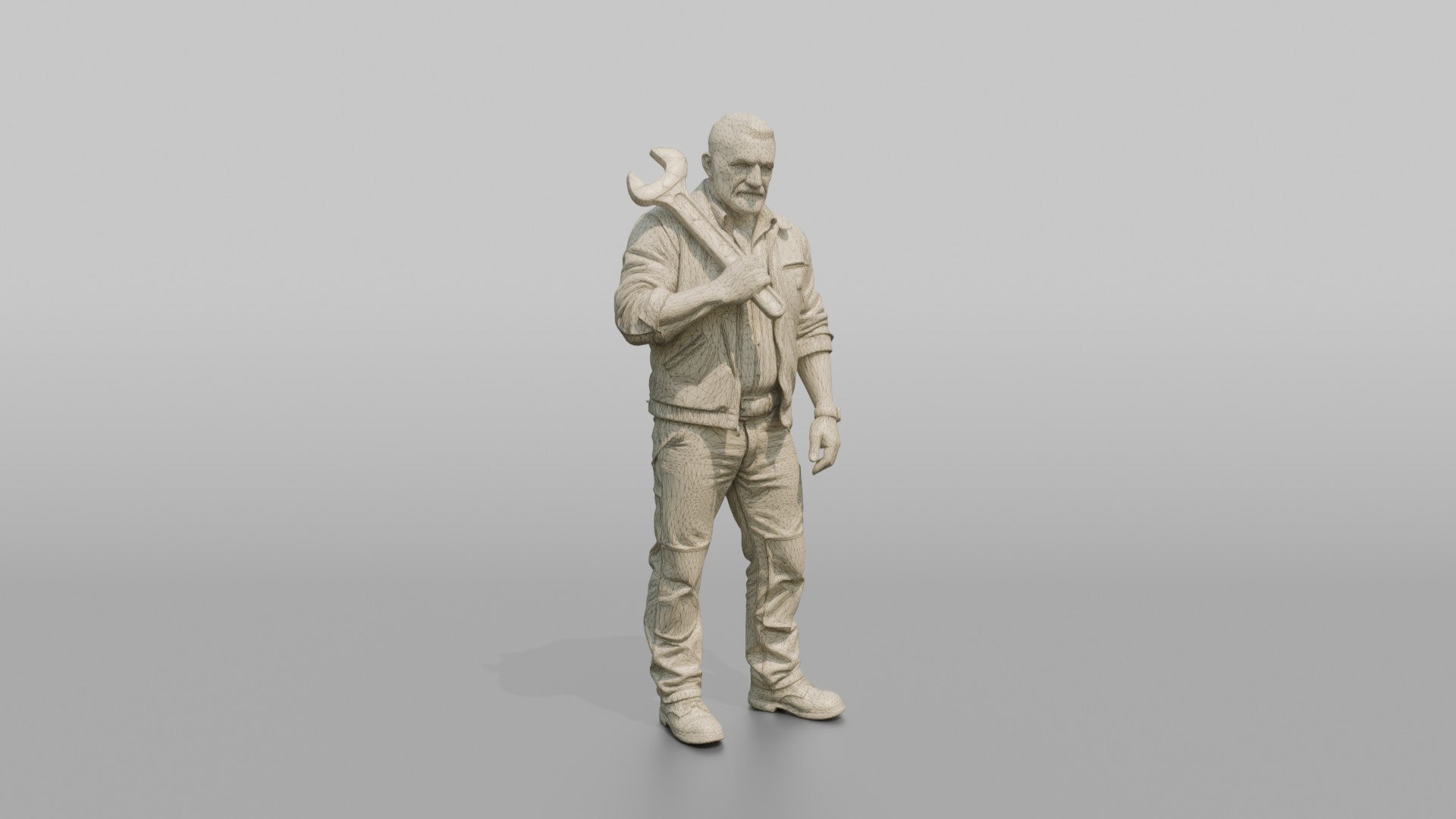Farmer Holding Heavy Spanner Wrench Over Shoulder