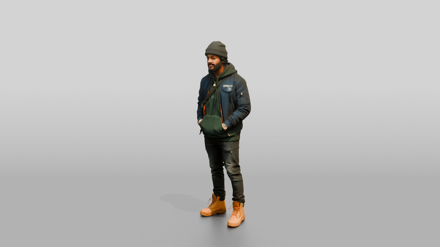 African-American Man in Bomber Jacket and Timberlands