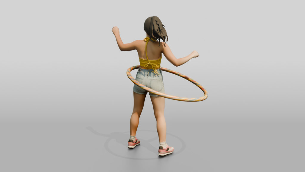Woman Hula-Hooping in Denim Shorts