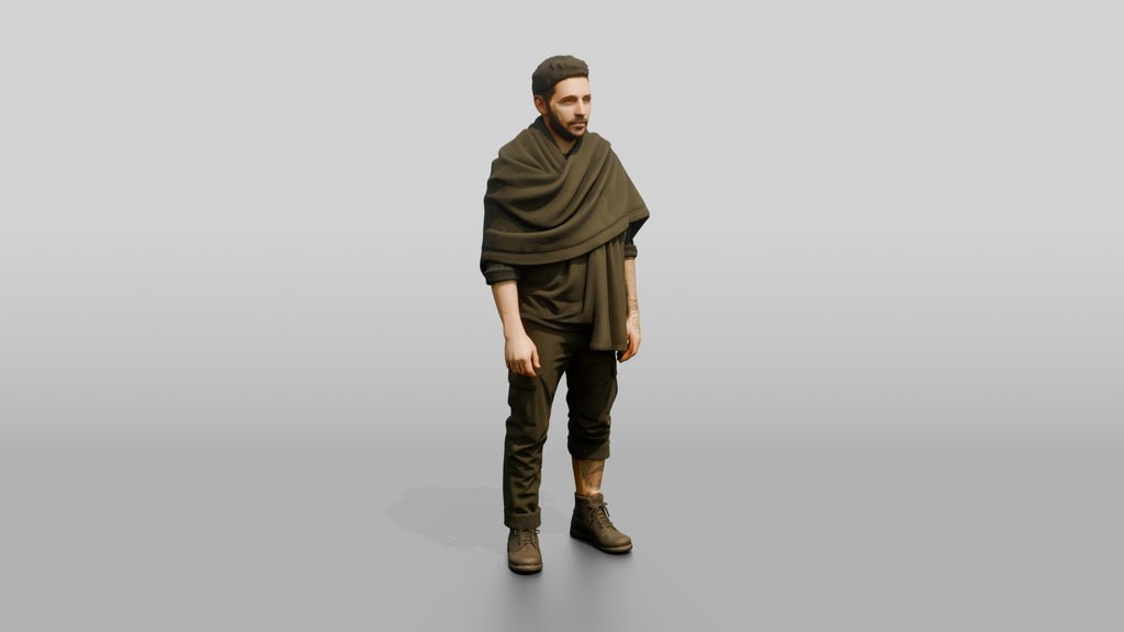 Homeless Man Wrapped in a Dark Utility Blanket