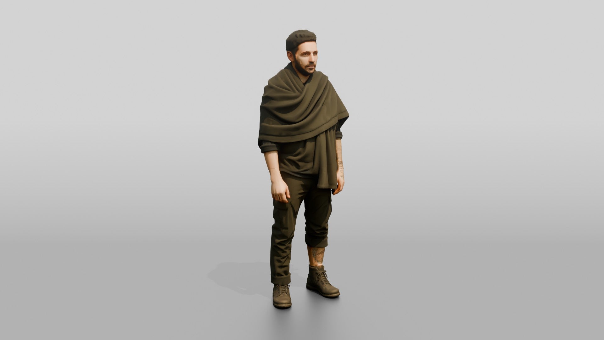 Homeless Man Wrapped in a Dark Utility Blanket