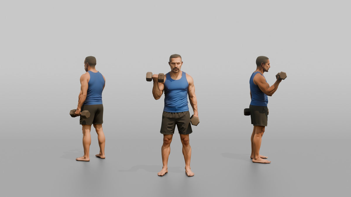 Weightlifter Man Performing A Dumbbell Bicep Curl - 3D character model, view 1