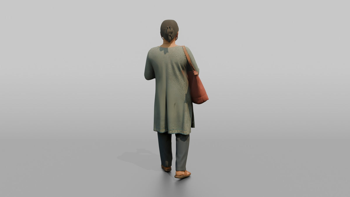 Mother Carrying A Large Tote Bag, Phone In Her Other Hand - 3D character model, view 3