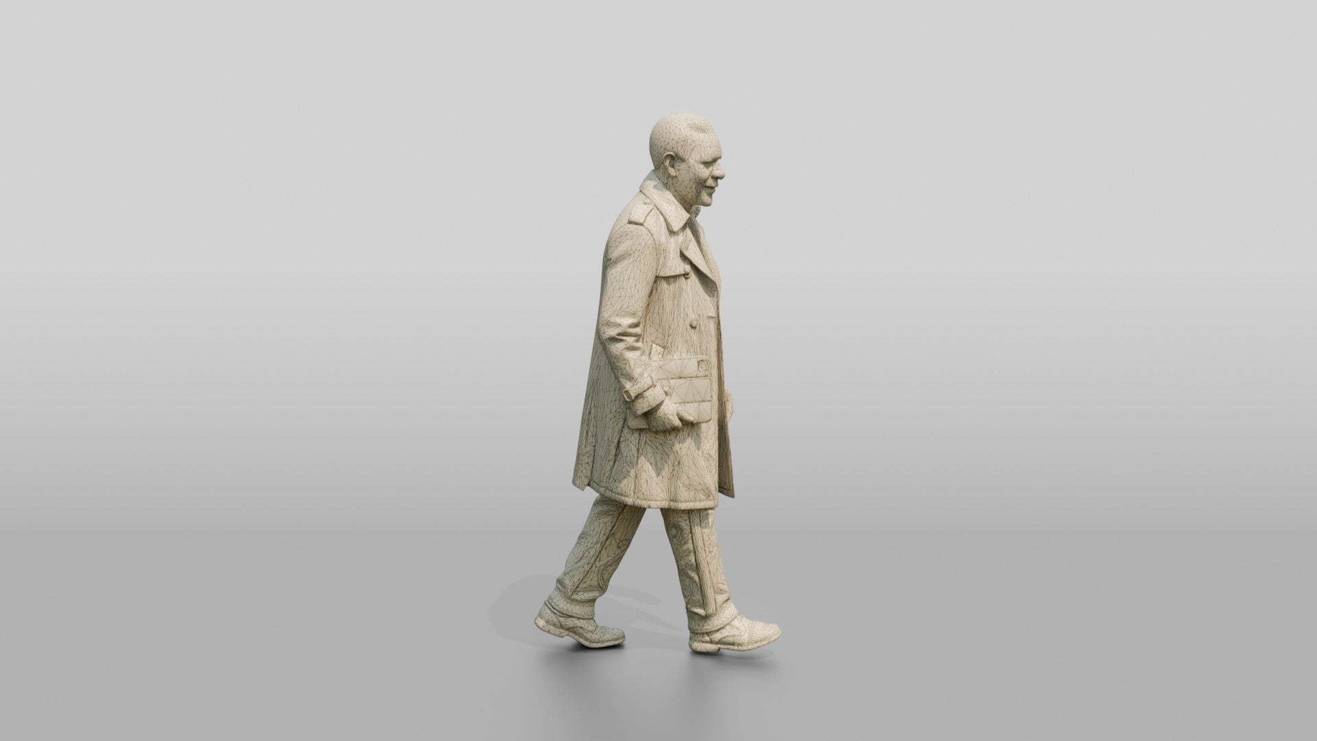 Elderly African Man in a Trench Coat Holding a Tablet