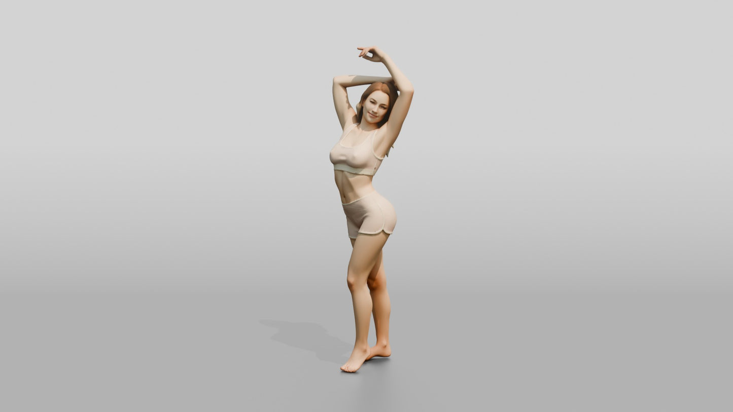 Woman in Blush Pink Activewear Stretching Overhead