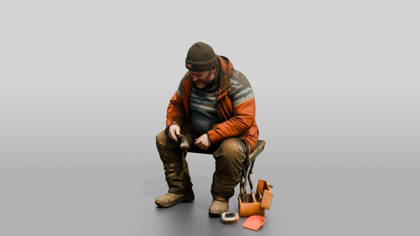 Elderly Norwegian Man Ice Fishing