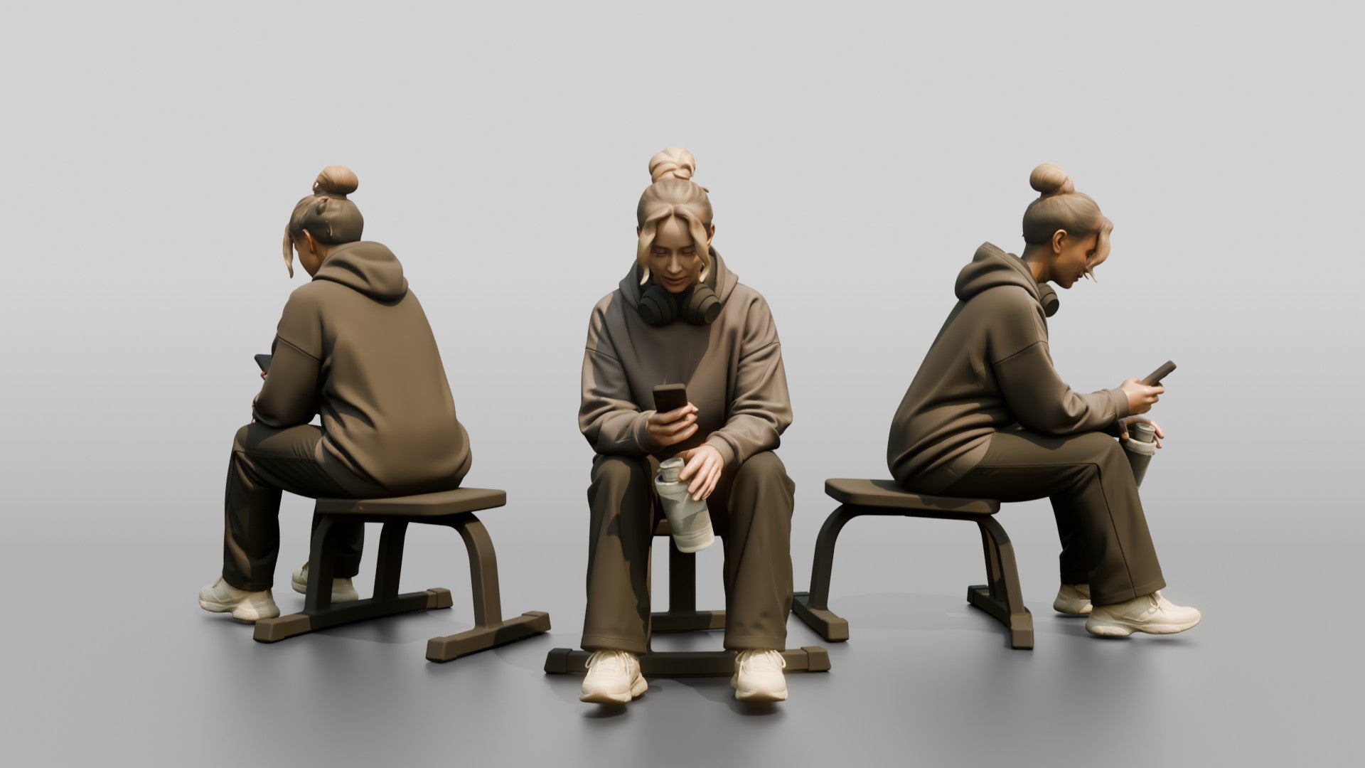 Woman Sitting on Bench with Phone