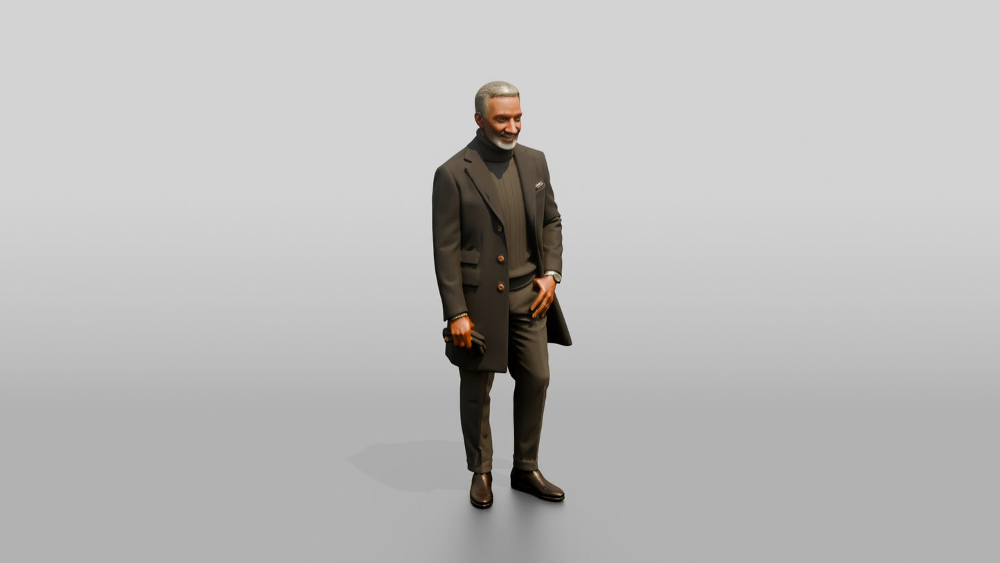 African-American Gentleman in Tailored Winter Jacket