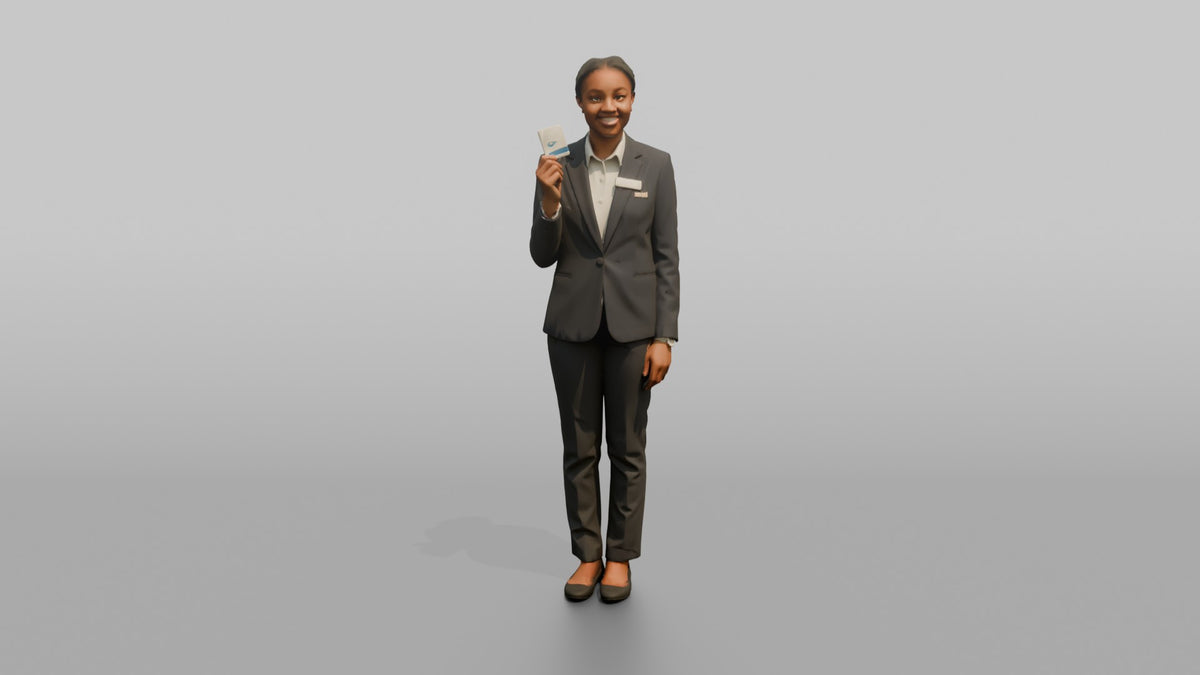 Receptionist Man Holding A Room Key Card - 3D character model, view 5