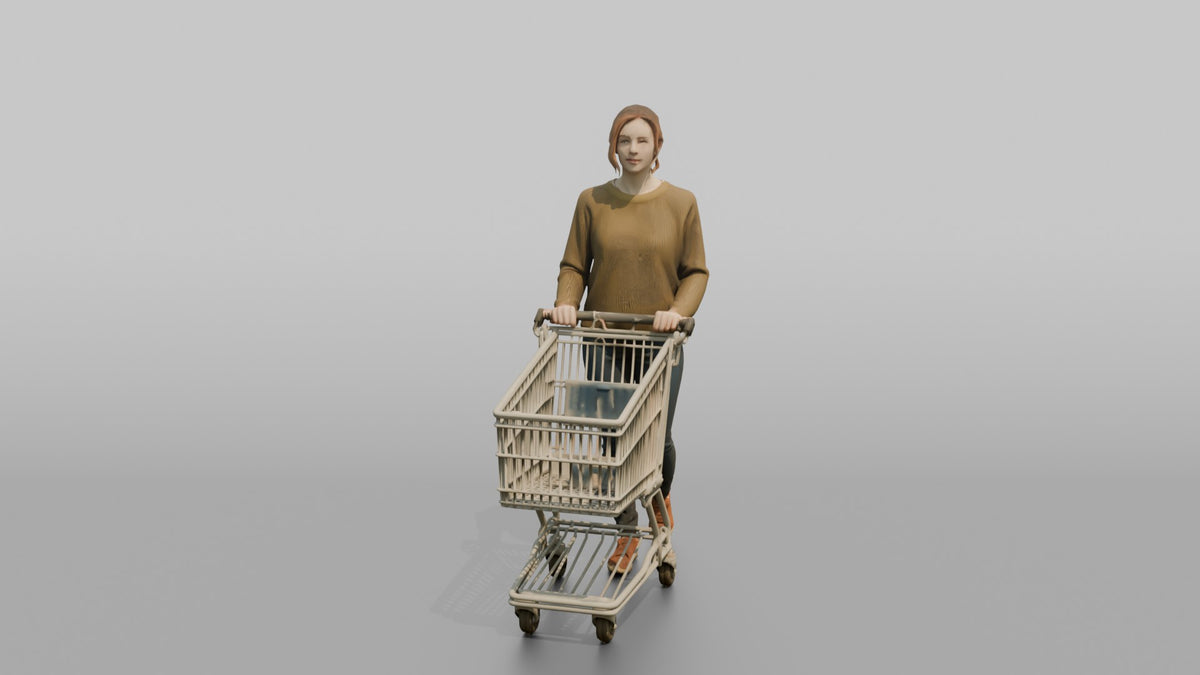 Woman Customer Pushing A Small Shopping Cart - 3D character model