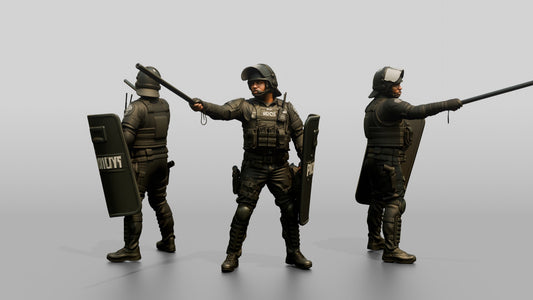 Riot Police Officer Pointing with Shield
