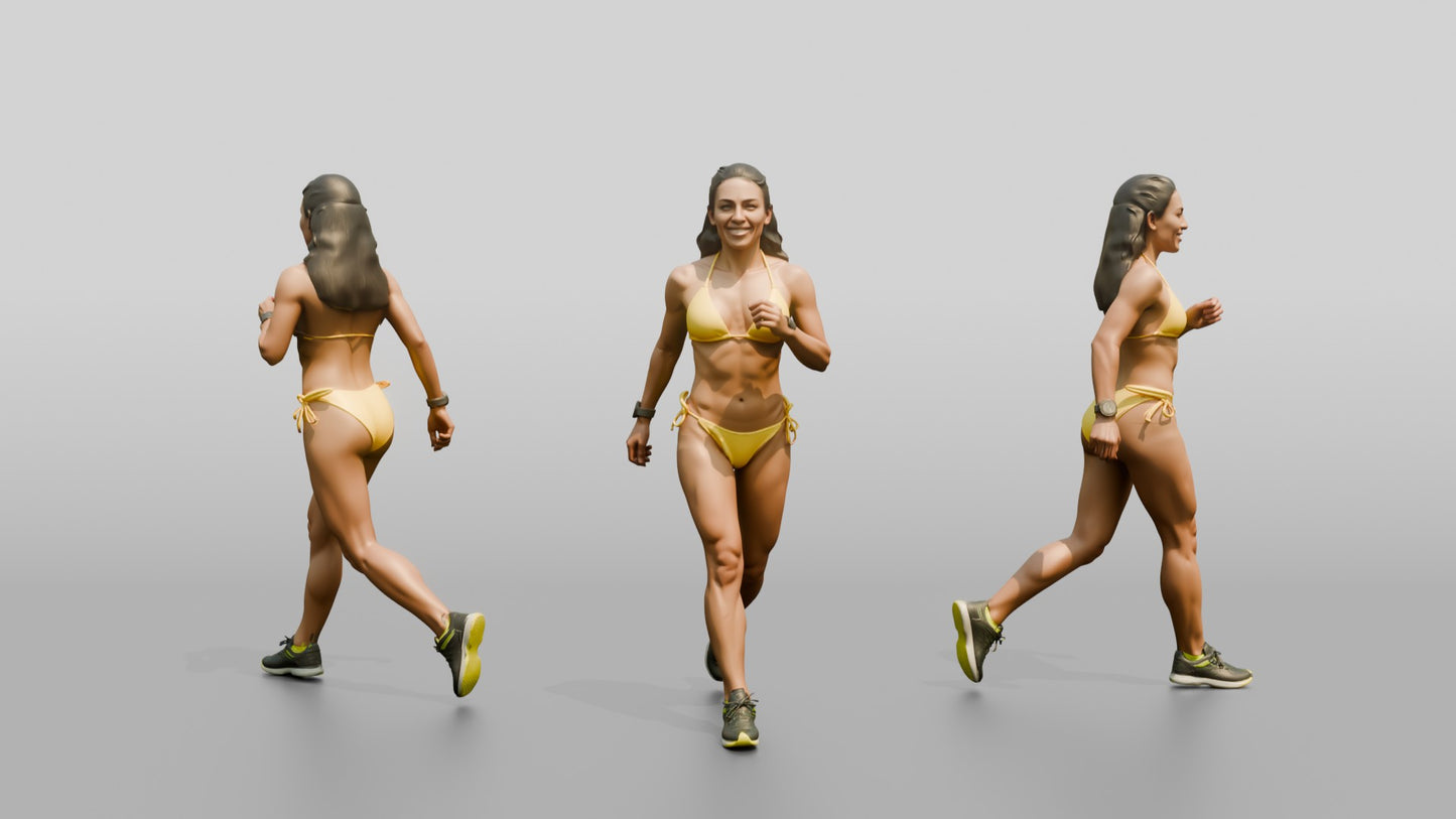 Latina Woman in Yellow String Bikini Beach Walk