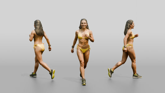 Latina Woman in Yellow String Bikini Beach Walk