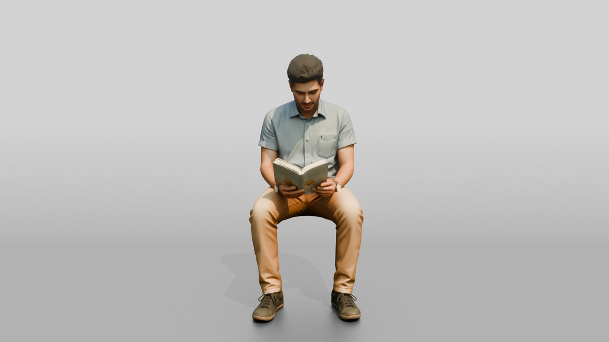 Young Syrian Man Reading on a Park Bench - 3D character model, view 5