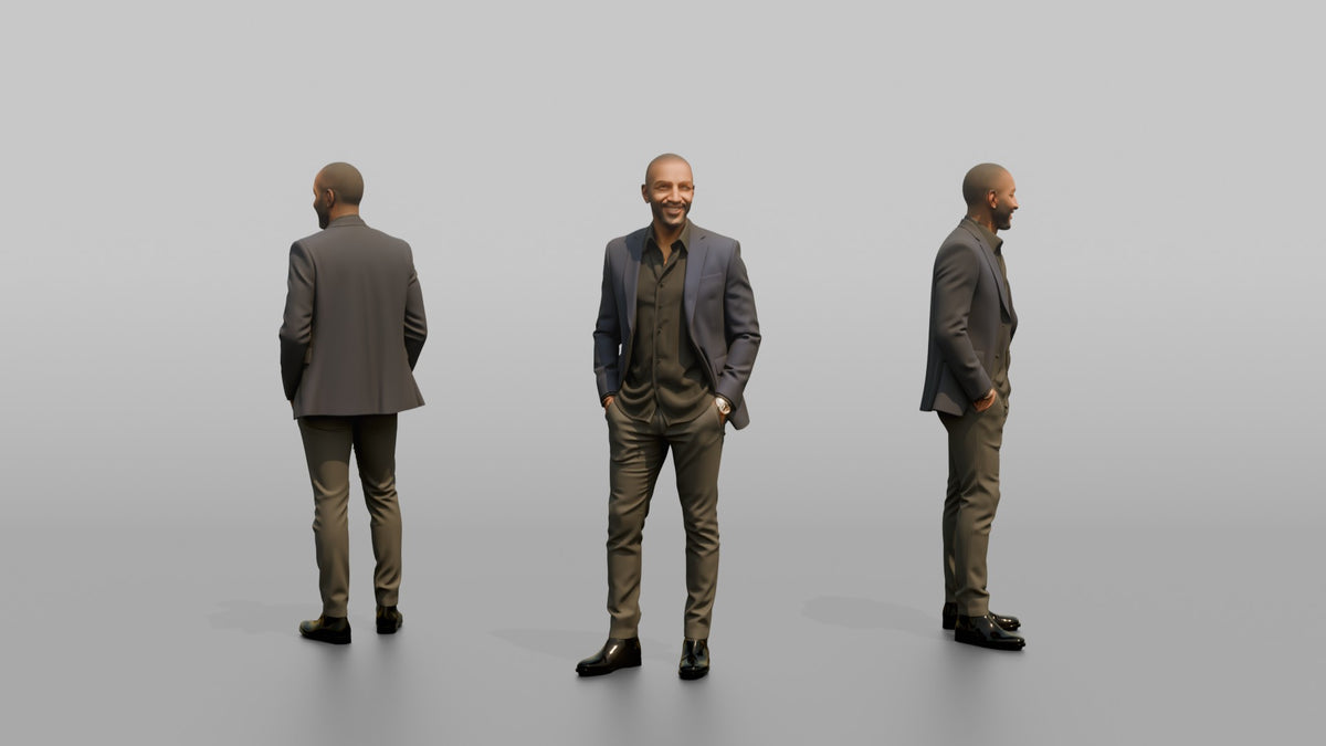 Patron Man Standing With Hands In Pockets, Stylish Nightlife Outfit - 3D character model, view 1