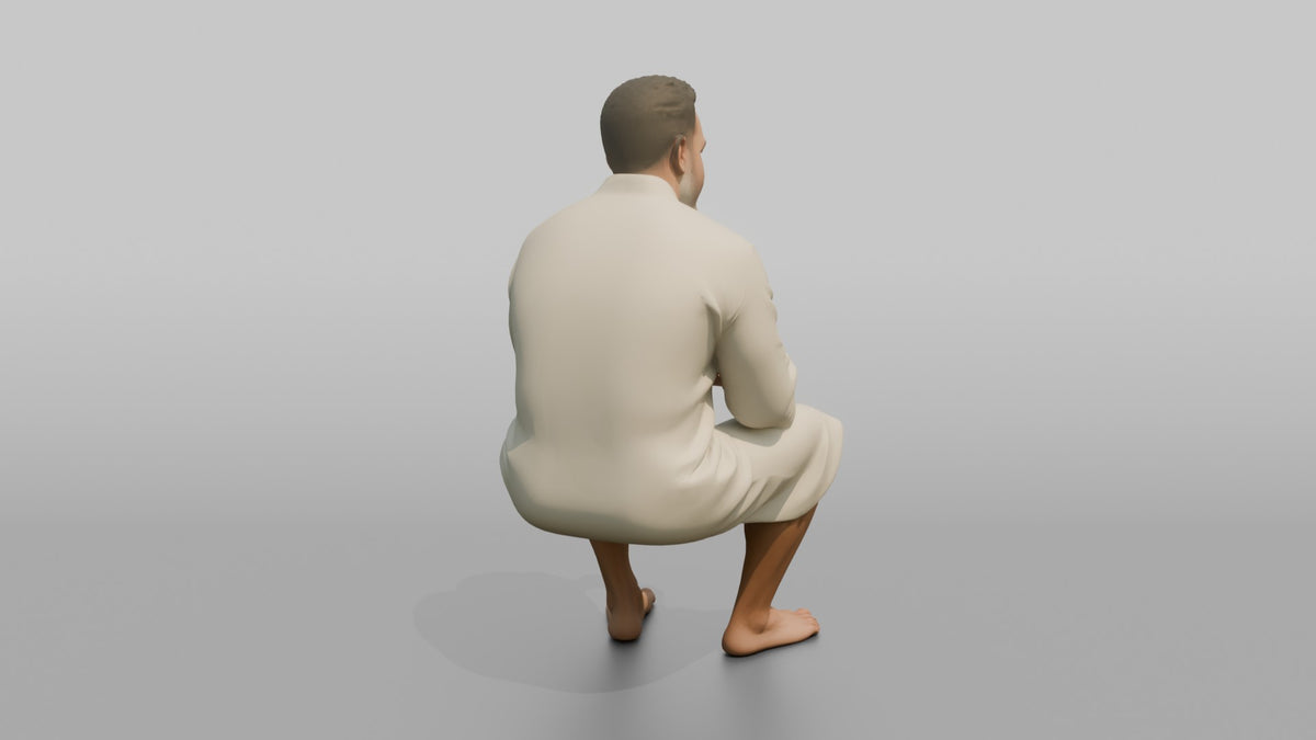 Spa Client Man Sitting Holding A Cup Of Herbal Tea With Both Hands - 3D character model, view 3