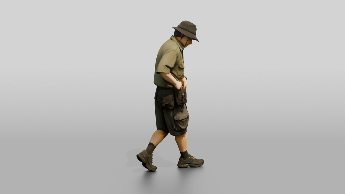 Techwear Man Fastening Belt Pouches - 3D character model, view 2