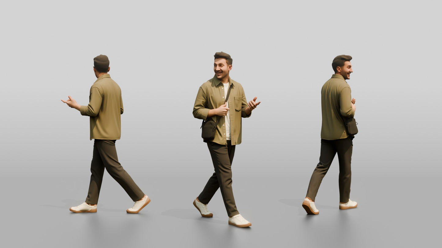 Man Walking and Laughing
