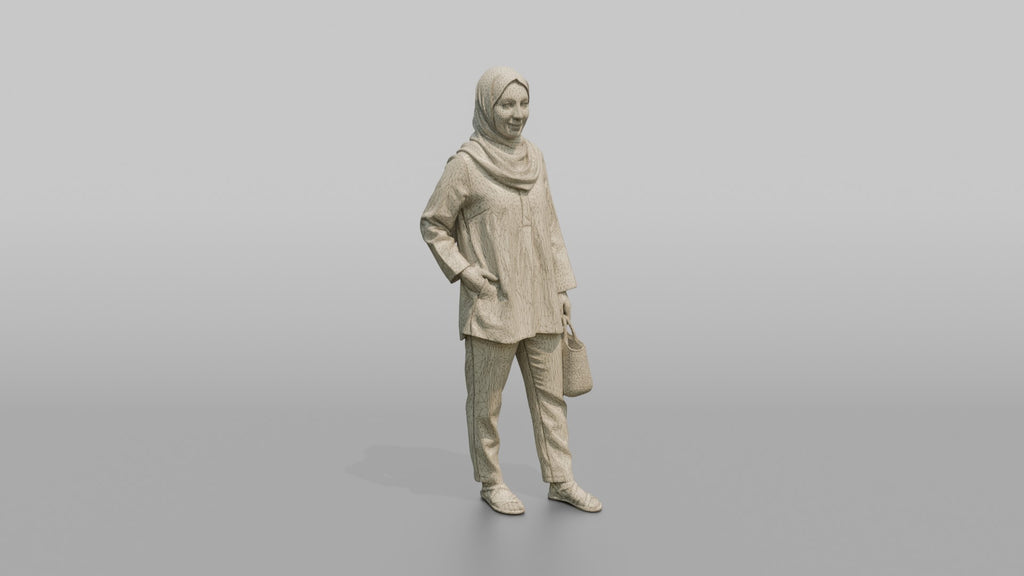 Hijab Woman with Wicker Bag in Peach Tunic