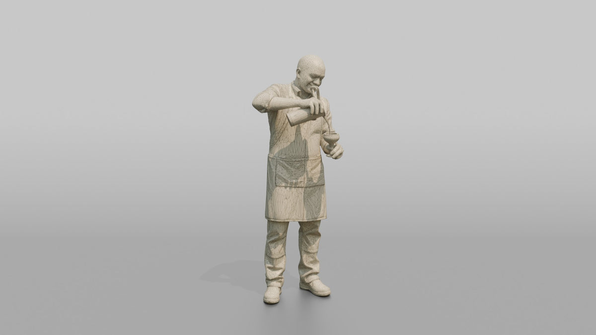 Bartender Man Straining A Cocktail Into A Glass - wireframe topology preview