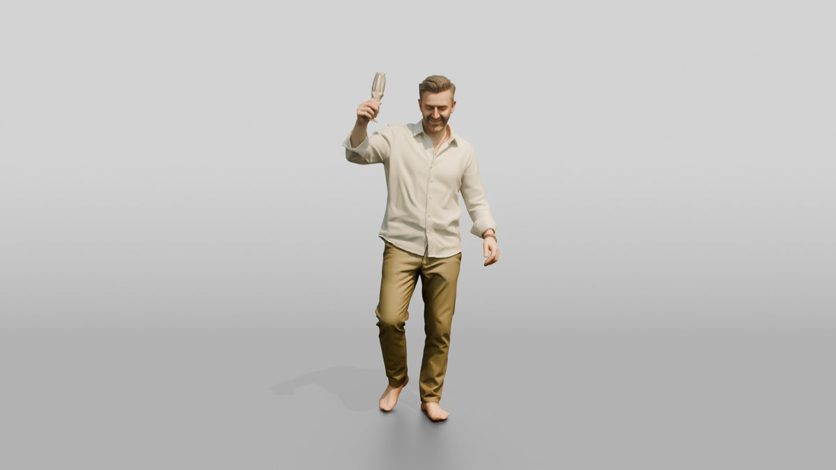 Older Man Dancing with a Drink - 3D character model, view 5