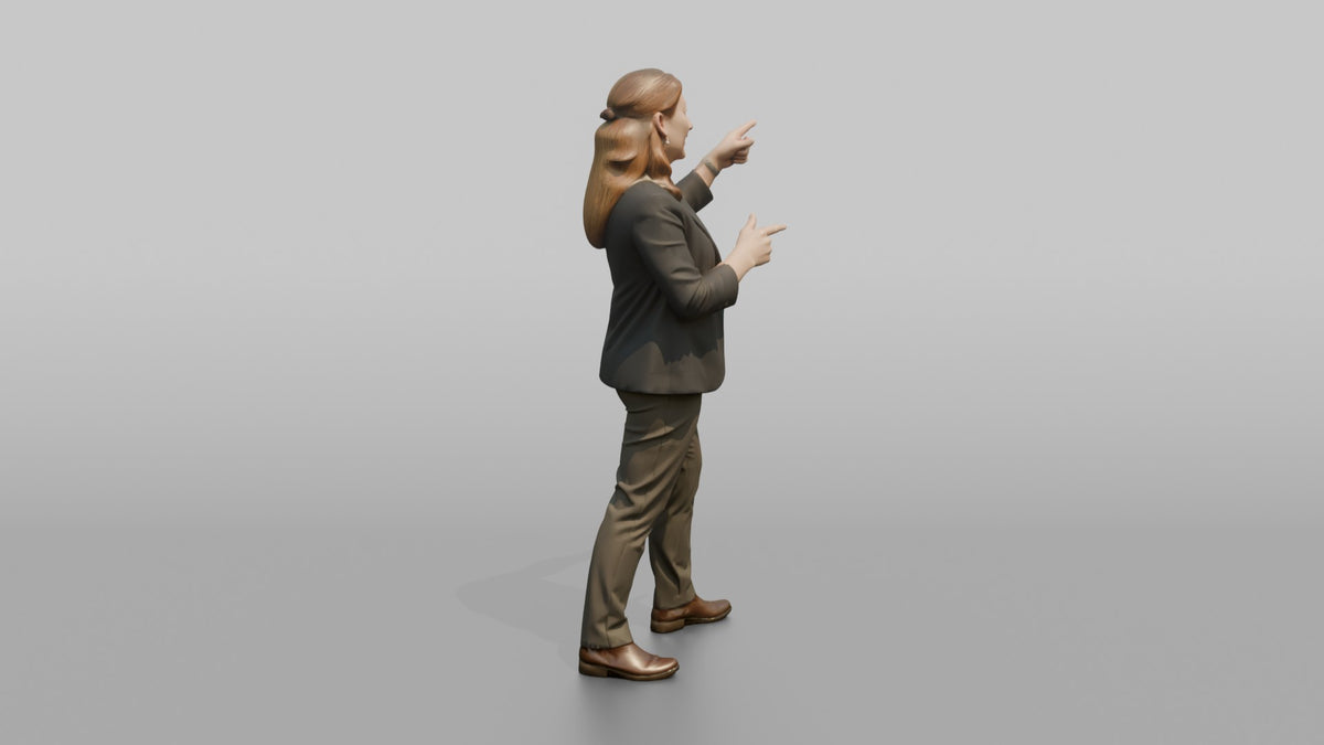Woman Store Manager Pointing While Explaining Something - 3D character model, view 2
