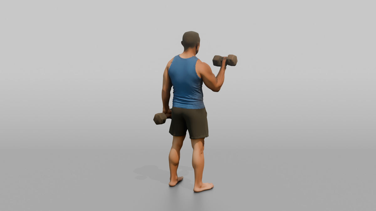 Weightlifter Man Performing A Dumbbell Bicep Curl - 3D character model, view 3