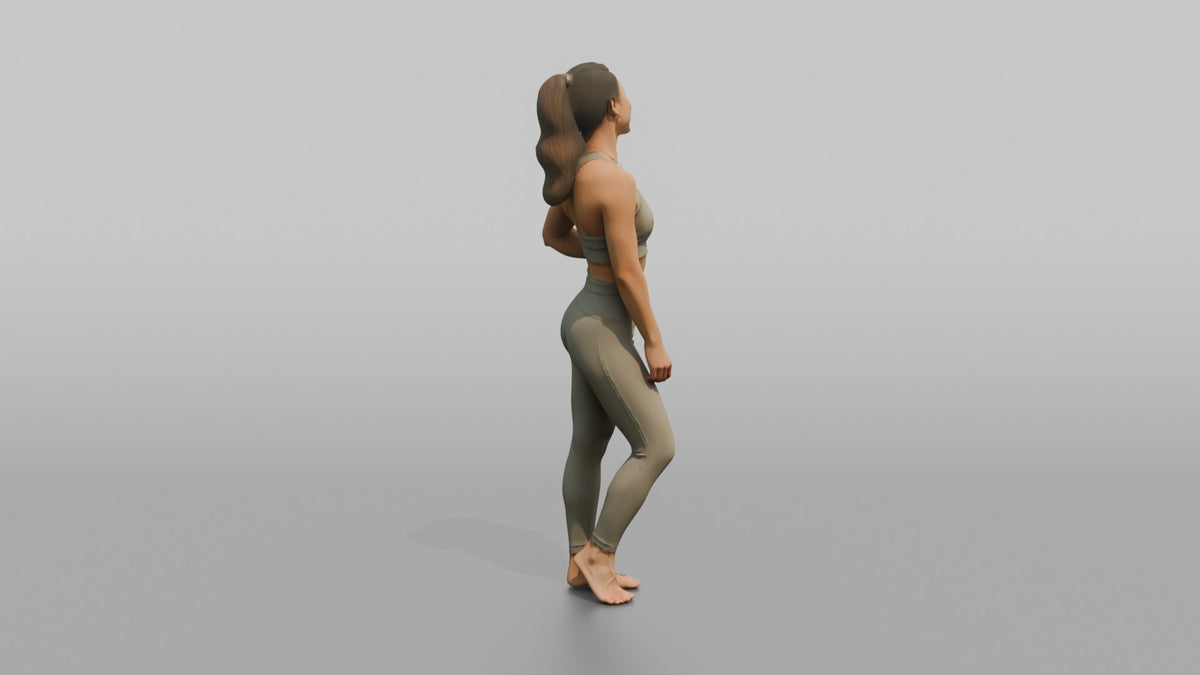 Fitness Influencer Woman Standing Three-quarter Angle, Chin Slightly Up - 3D character model, view 3