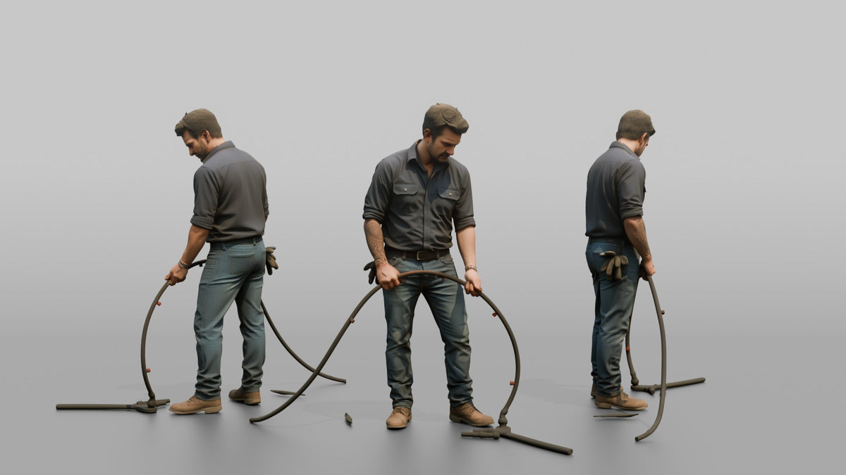 Farmer Inspecting Irrigation Drip Lines - 3D character model
