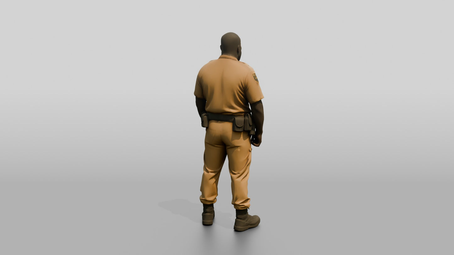 Thick Black Male Guard in a Khaki Guard Uniform