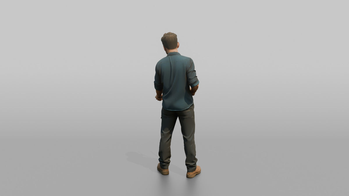 Farmer Checking Engine Oil Levels Dipstick - 3D character model, view 3