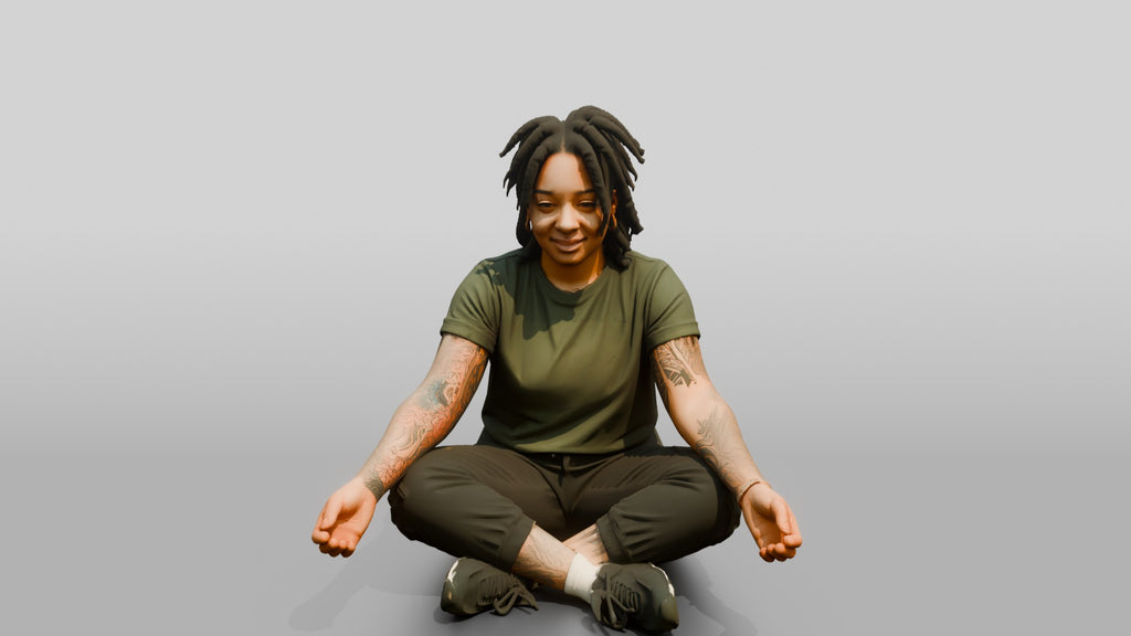 Homeless Woman Sitting Cross-legged